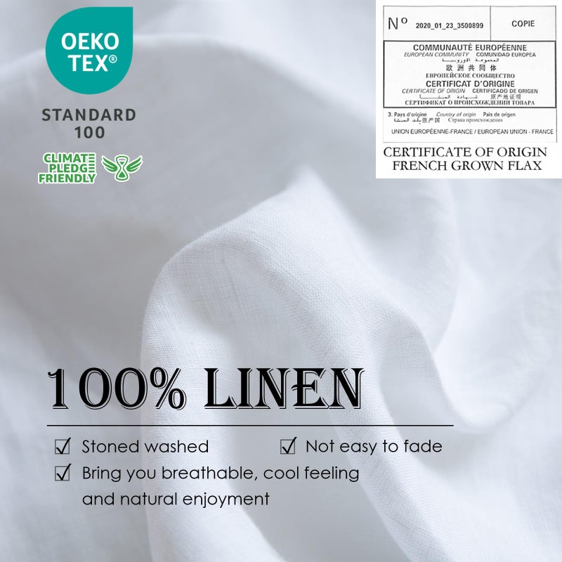 Simple&Opulence 100% Linen Duvet Cover Set 3pcs Basic Style Natural French Washed Flax Solid Color Soft Breathable Farmhouse Bedding with Button Closure - White, Full - Image 2